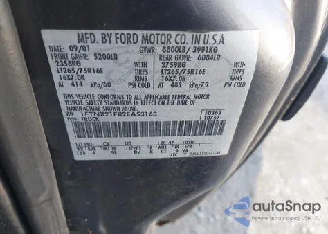 2002 Ford F-250 Lariat/Xl/Xlt из США, поврежденный, VIN 1FTNX21F82EA53163